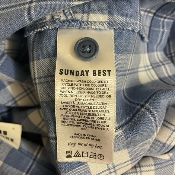 Sunday Best Blue and White Plaid Cropped Button-Front Shirt - Picture 4 of 4